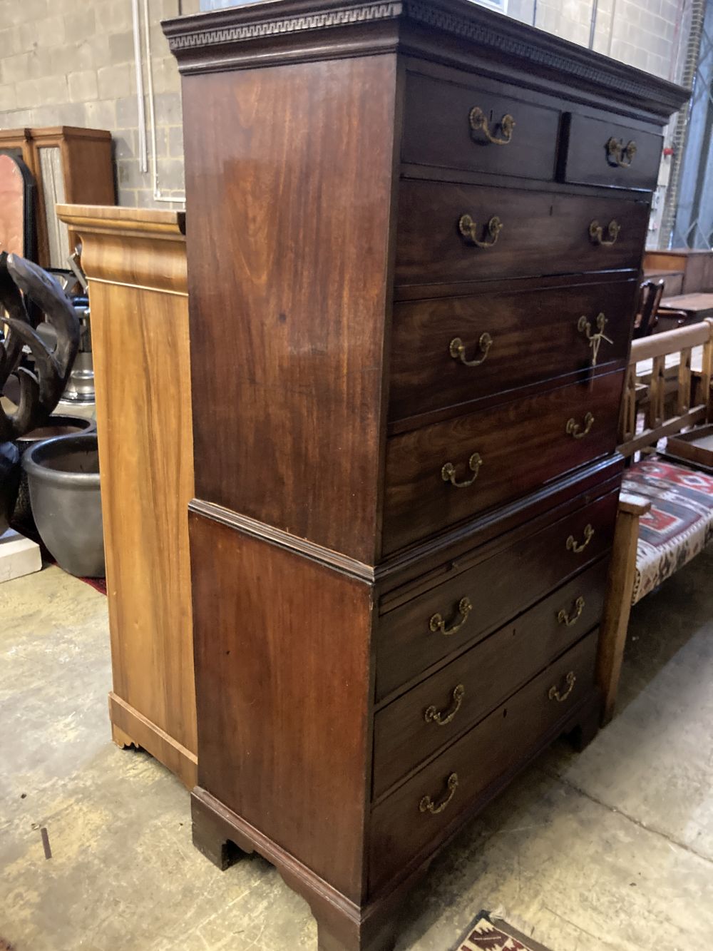 A George III mahogany chest on chest, width 110cm depth 54cm height 179cm